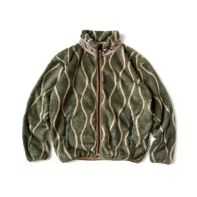 Green Woven Fleece Wave Stripe Jacket