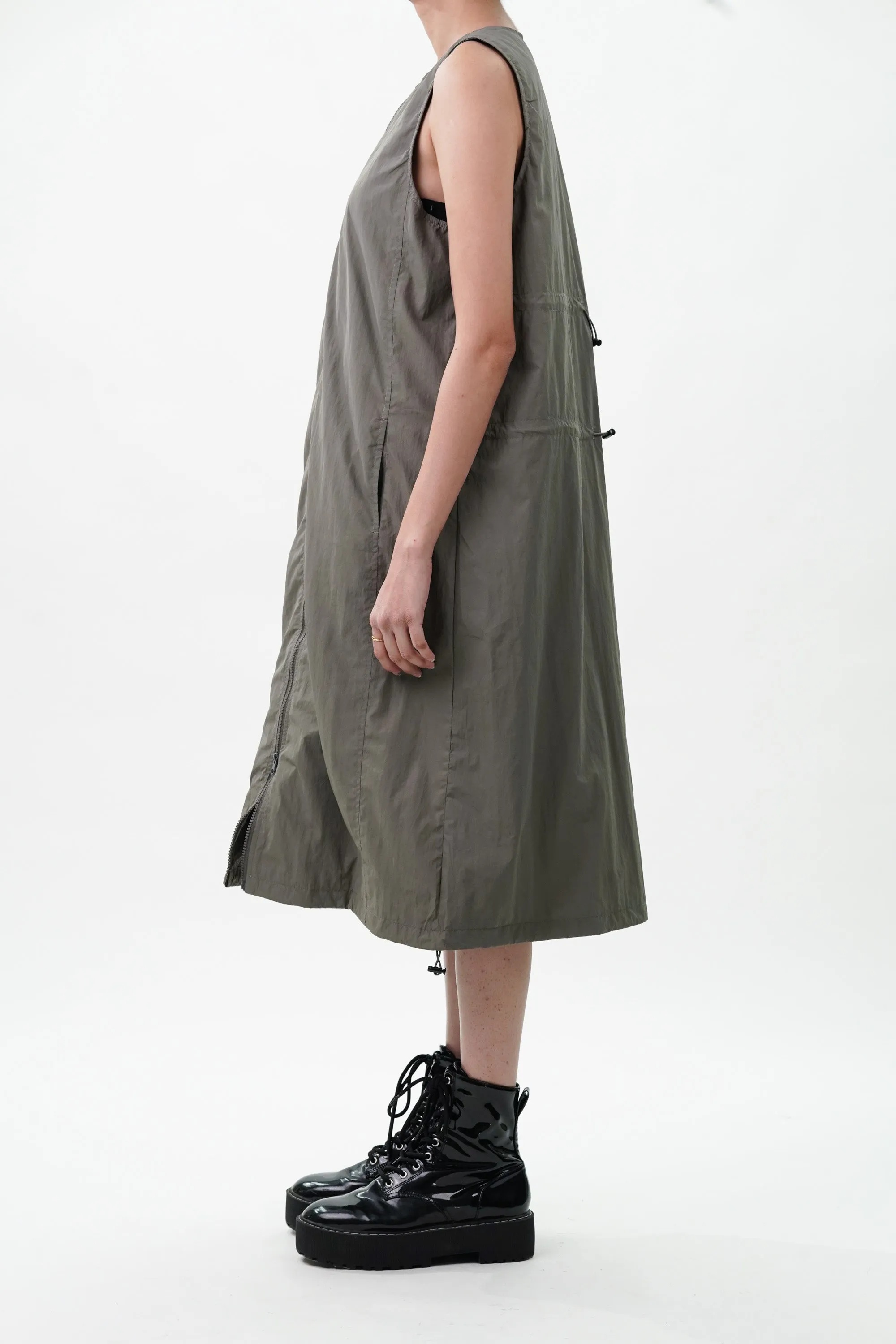 Grey Teak Double Slider Zipper Vest Dress