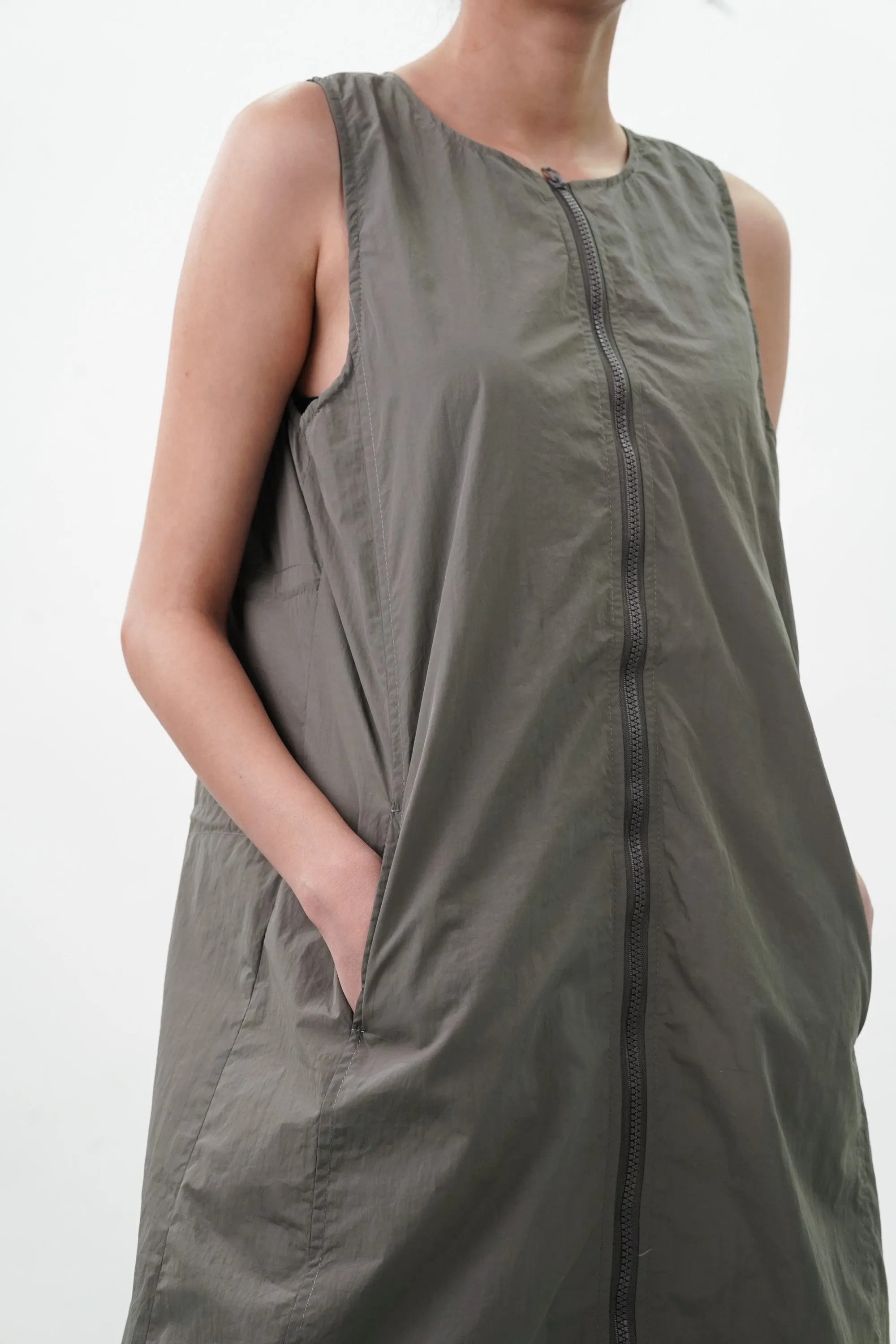 Grey Teak Double Slider Zipper Vest Dress