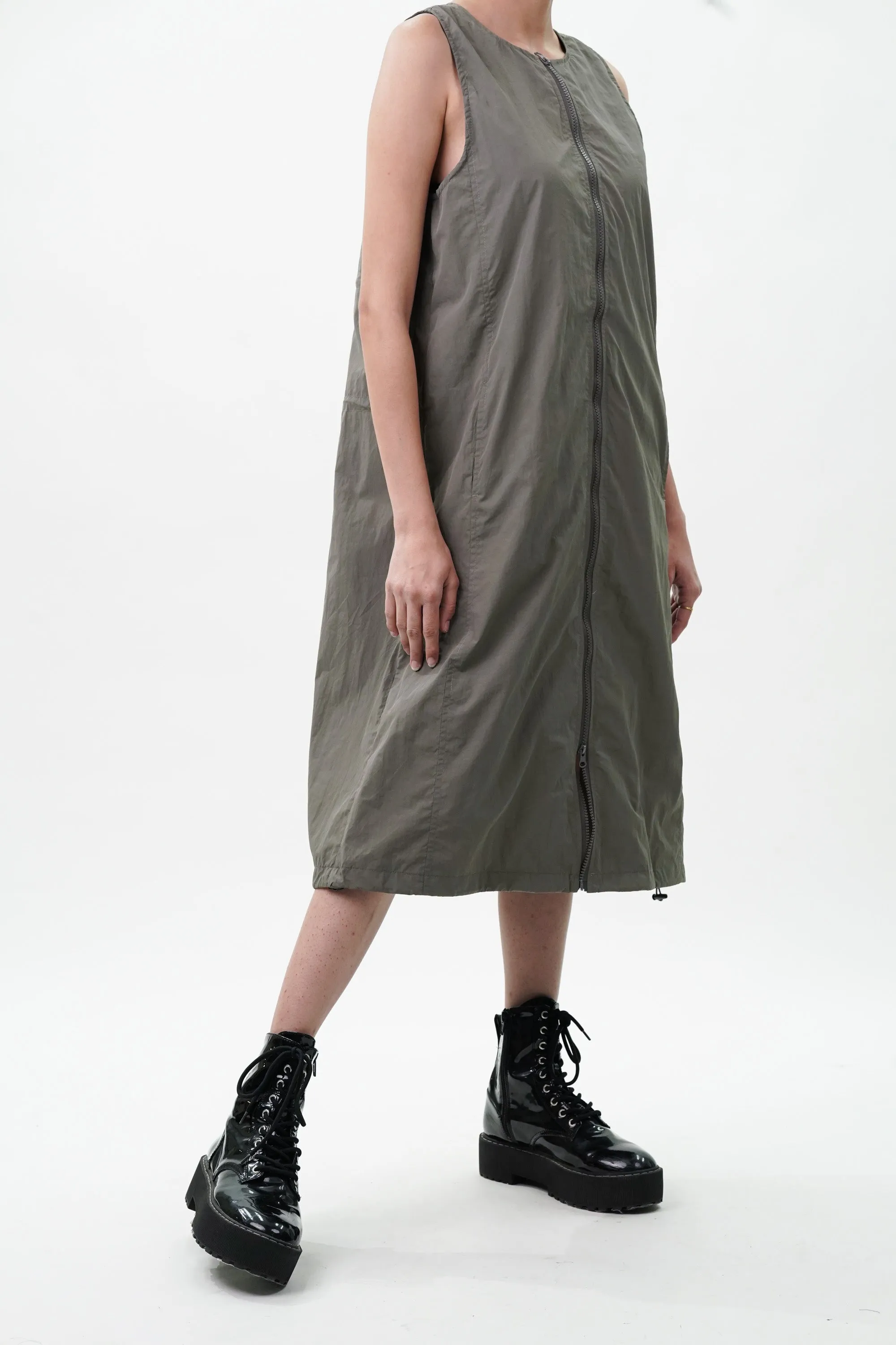 Grey Teak Double Slider Zipper Vest Dress