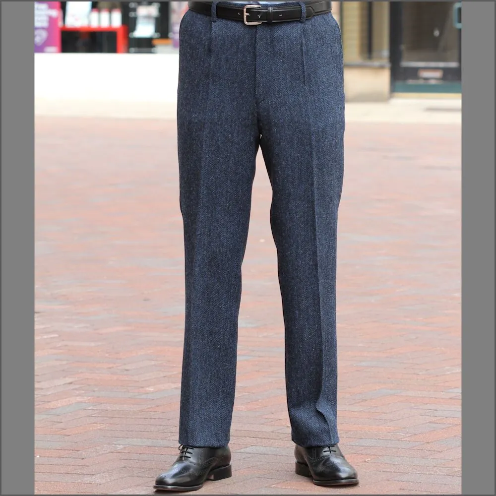 Harris Tweed Dark Blue Herringbone Trouser--