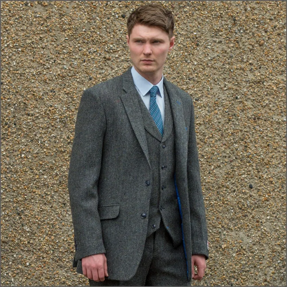 Harris Tweed Heather Blue Herringbone Jacket>