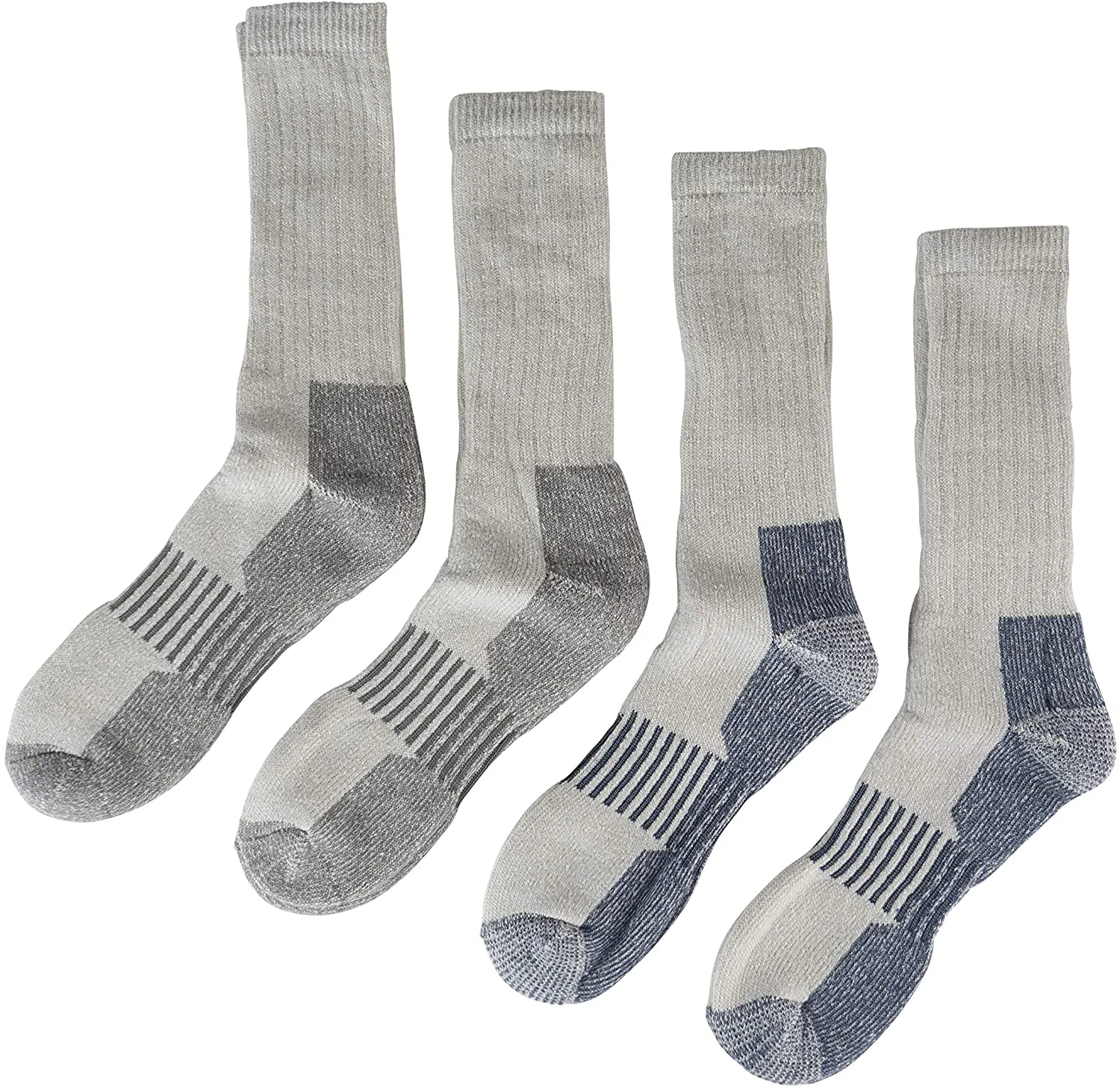 Hot Feet Mens Active Work and Outdoors Socks, Fully Cushioned, Thermal Wool Blend, 4 Pack Warm Reinforced Heel and Toe by HOT FEET (Grey & Blue)