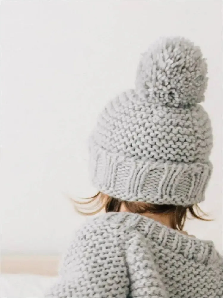 Icy Grey Garter Stitch Beanie Hat