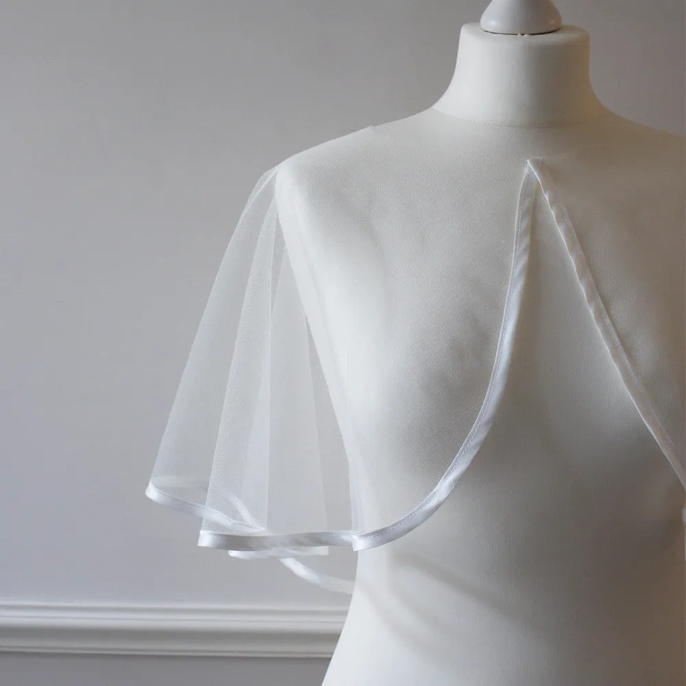 Ivory satin trimmed tulle bridal bolero - Sherborne