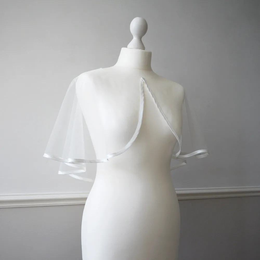 Ivory satin trimmed tulle bridal bolero - Sherborne