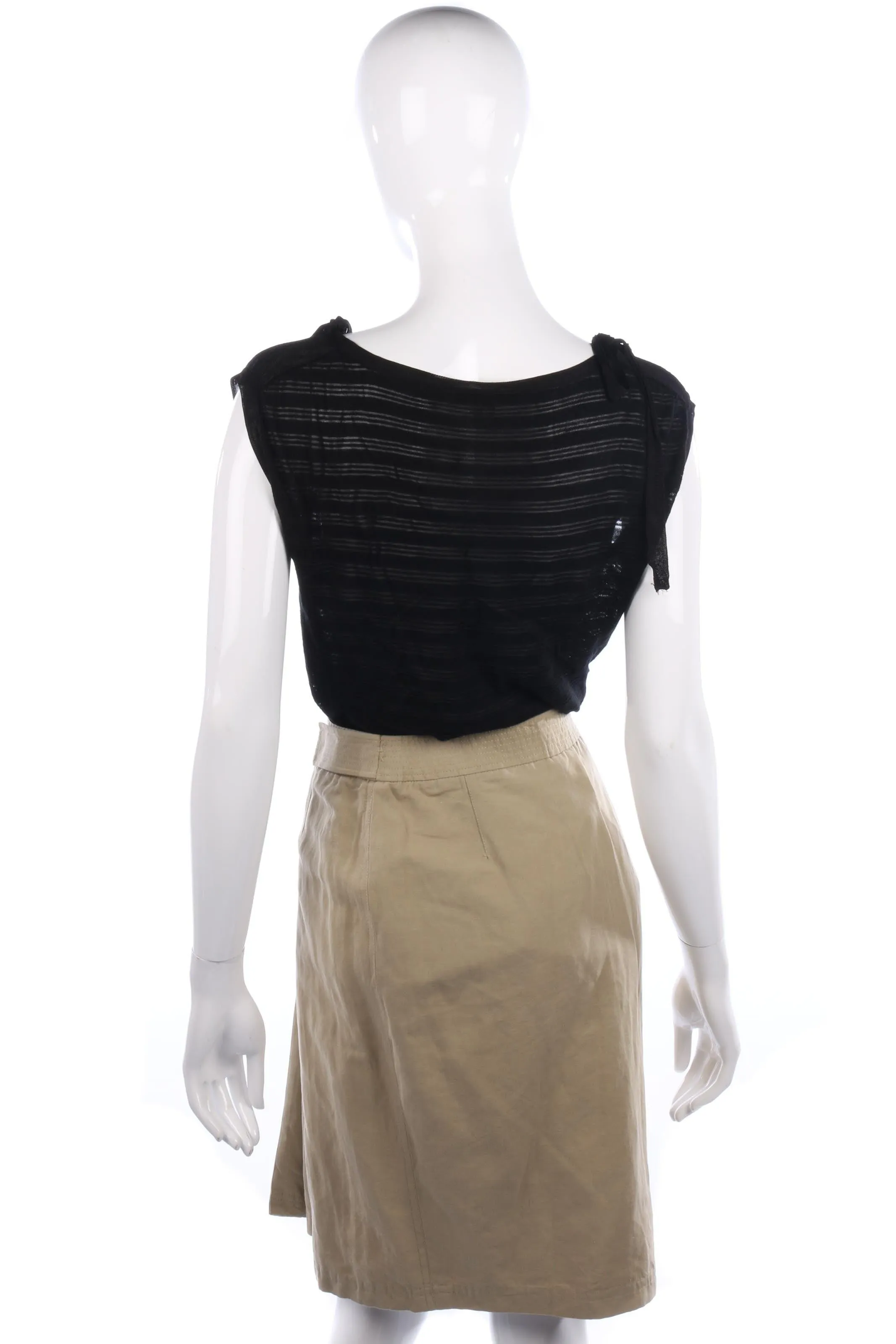 Jaeger Wraparound Skirt Linen Mix Khaki with Stripe Details Size 8