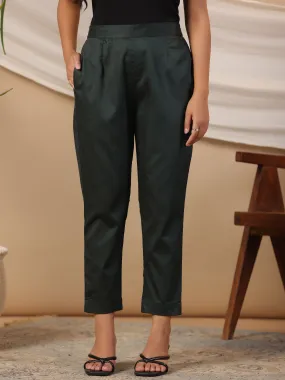 Jashvi Jade Green Solid Lycra Women Drawstring Pants With Single Side Pocket