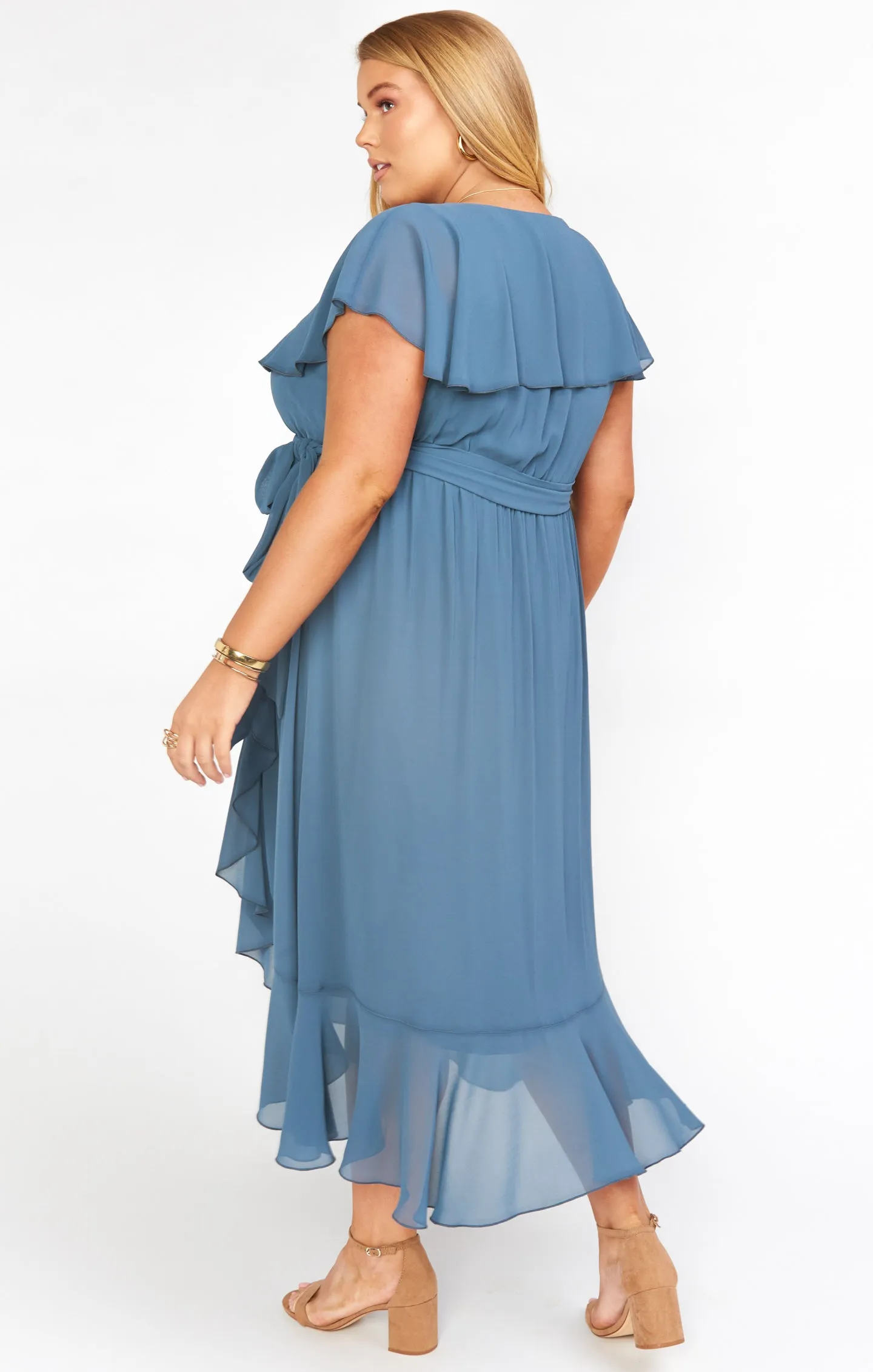 Jess Ruffle Midi Dress ~ Slate Blue Chiffon