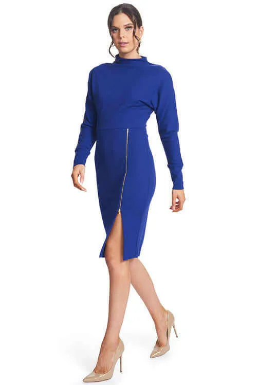 Josefa Asymmetric Dress - Long sleeve convertible midi dress with gold