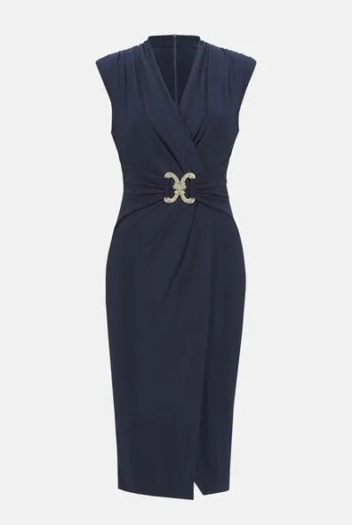 Joseph Ribkoff Wrap Front Dress With Buckle Detail Midnight Blue