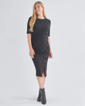 Juliet Maternity Bodycon Dress with Side Button Detail in Black