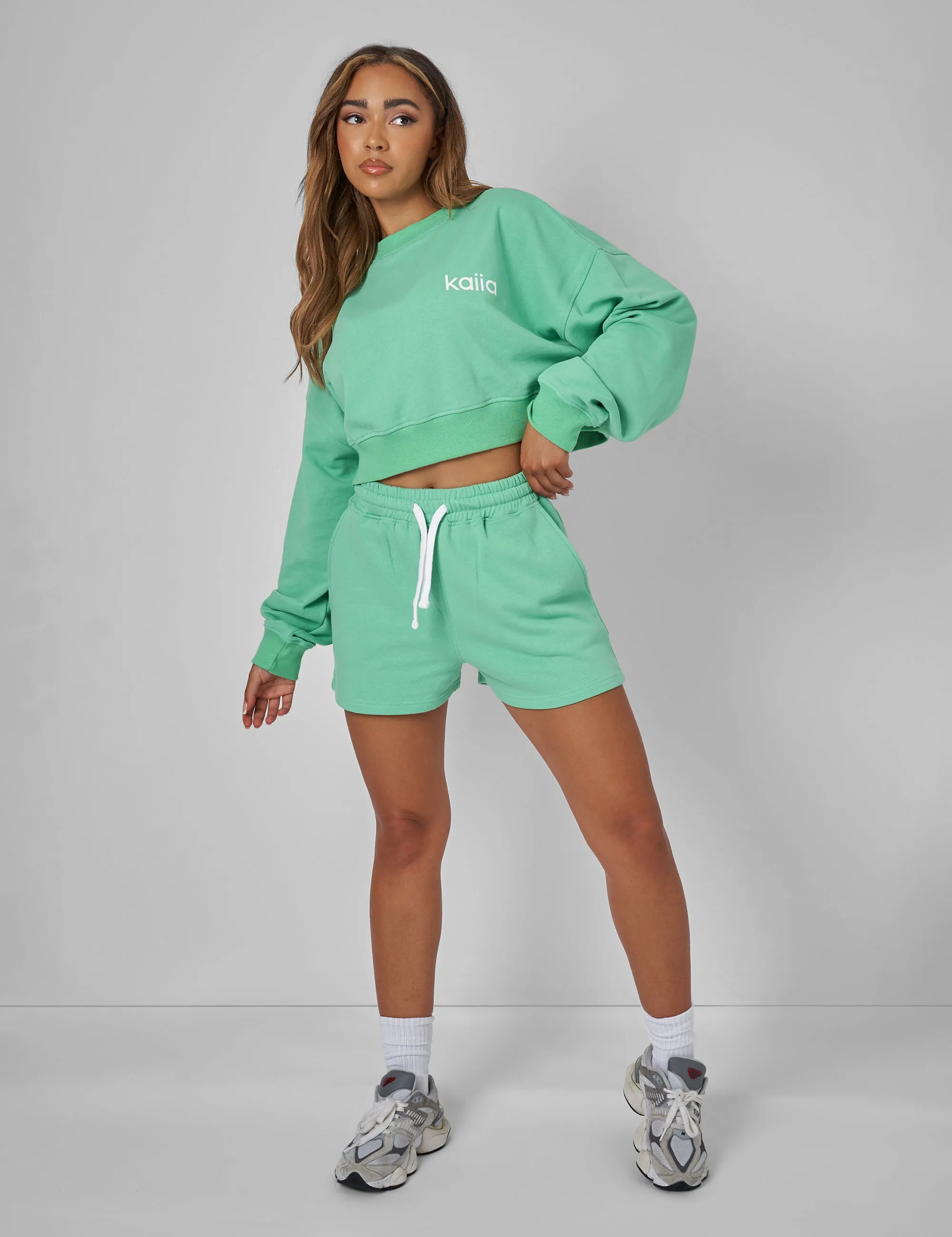 Kaiia Slogan Cropped Sweatshirt Green