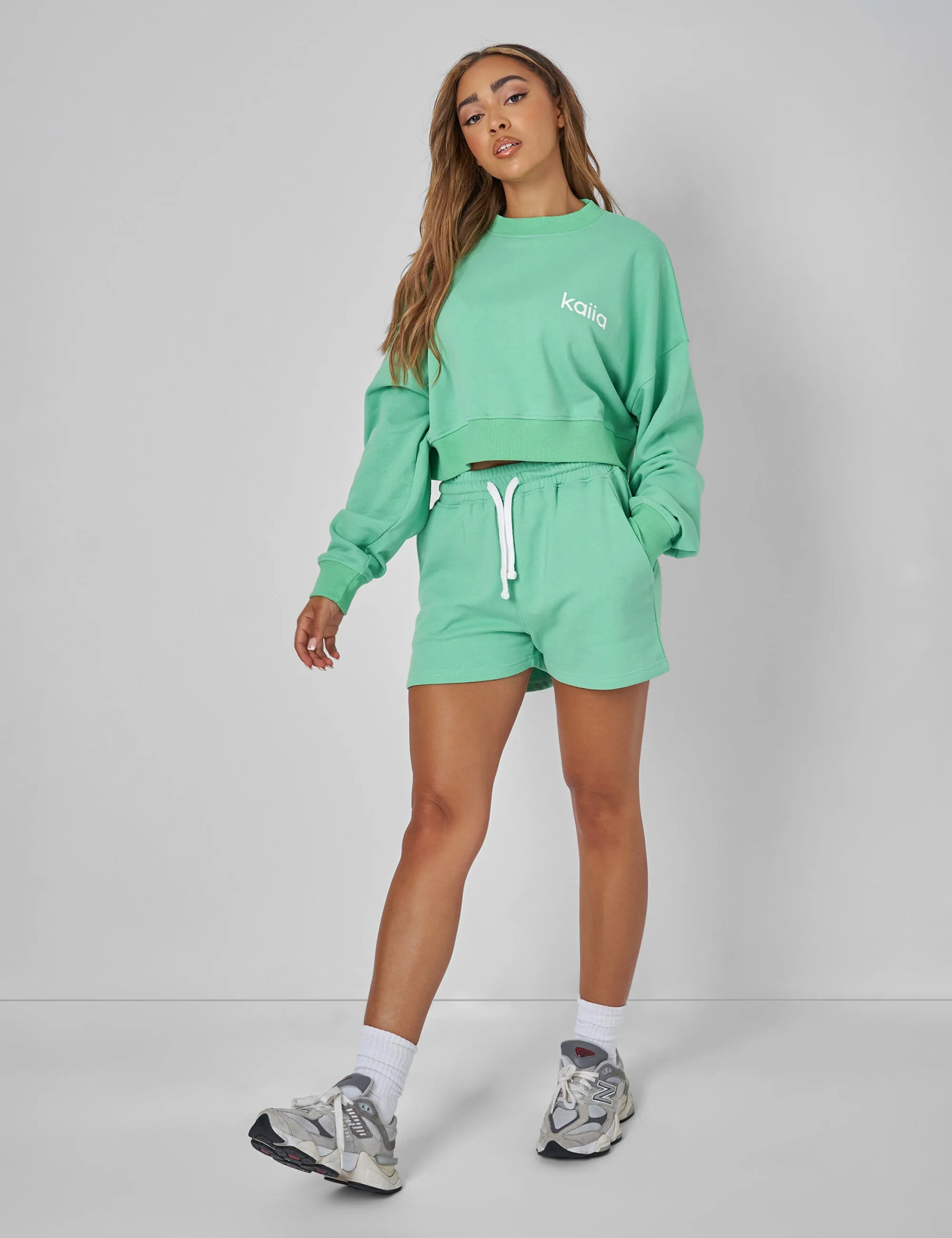 Kaiia Slogan Cropped Sweatshirt Green