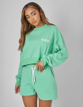 Kaiia Slogan Cropped Sweatshirt Green