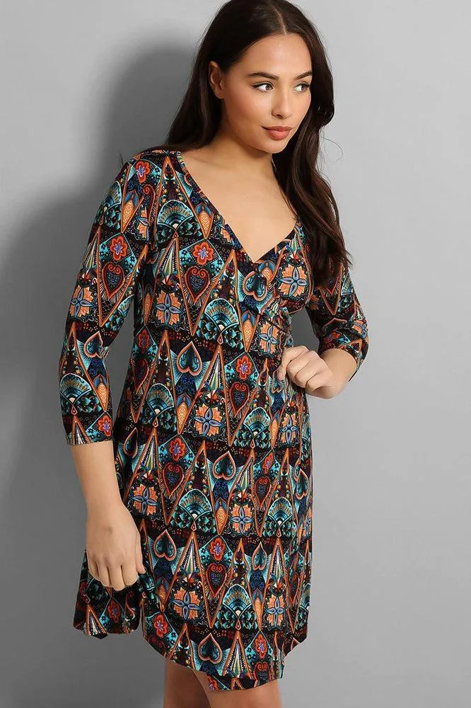 Kaleidoscope Print Wrap Dress