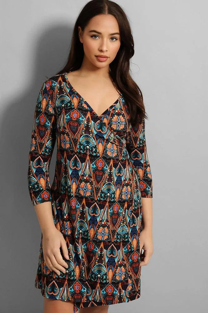 Kaleidoscope Print Wrap Dress