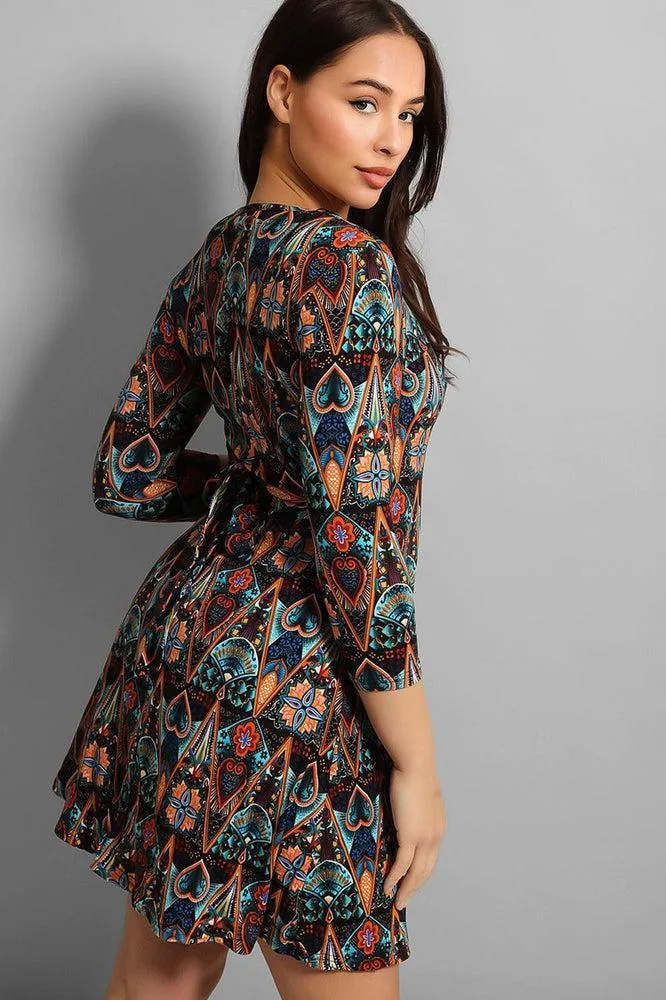 Kaleidoscope Print Wrap Dress