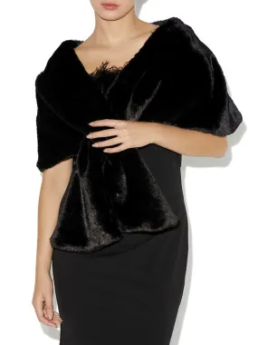 Karine Black Faux Fur Shawl