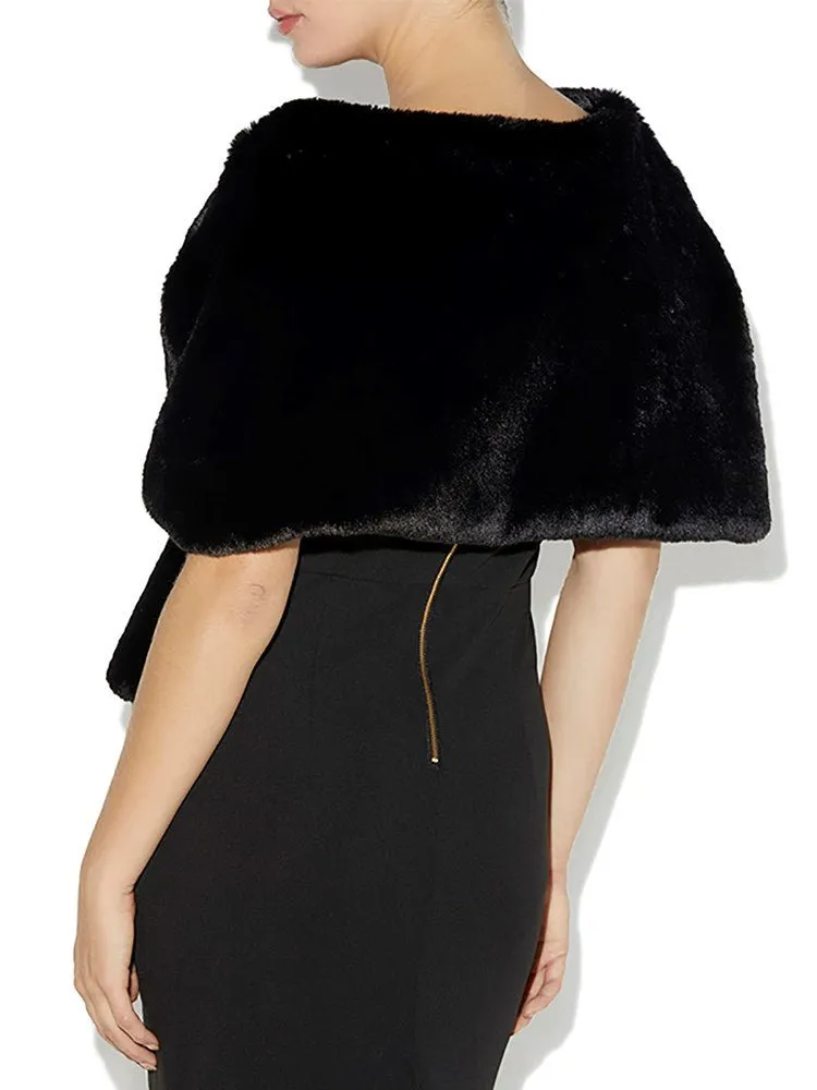 Karine Black Faux Fur Shawl