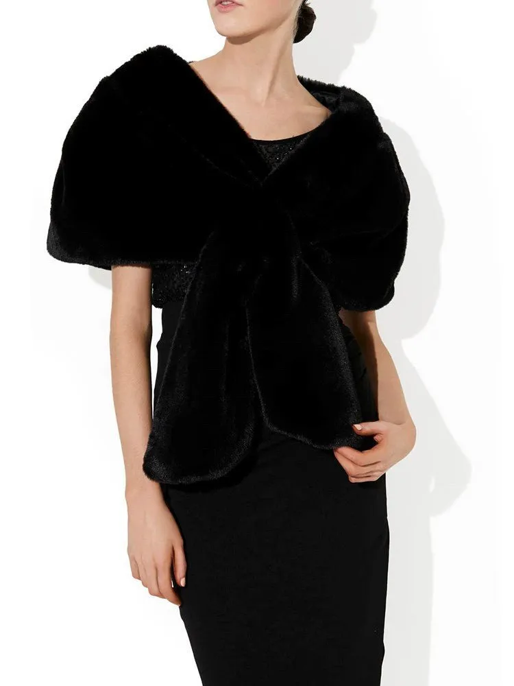 Karine Black Faux Fur Shawl