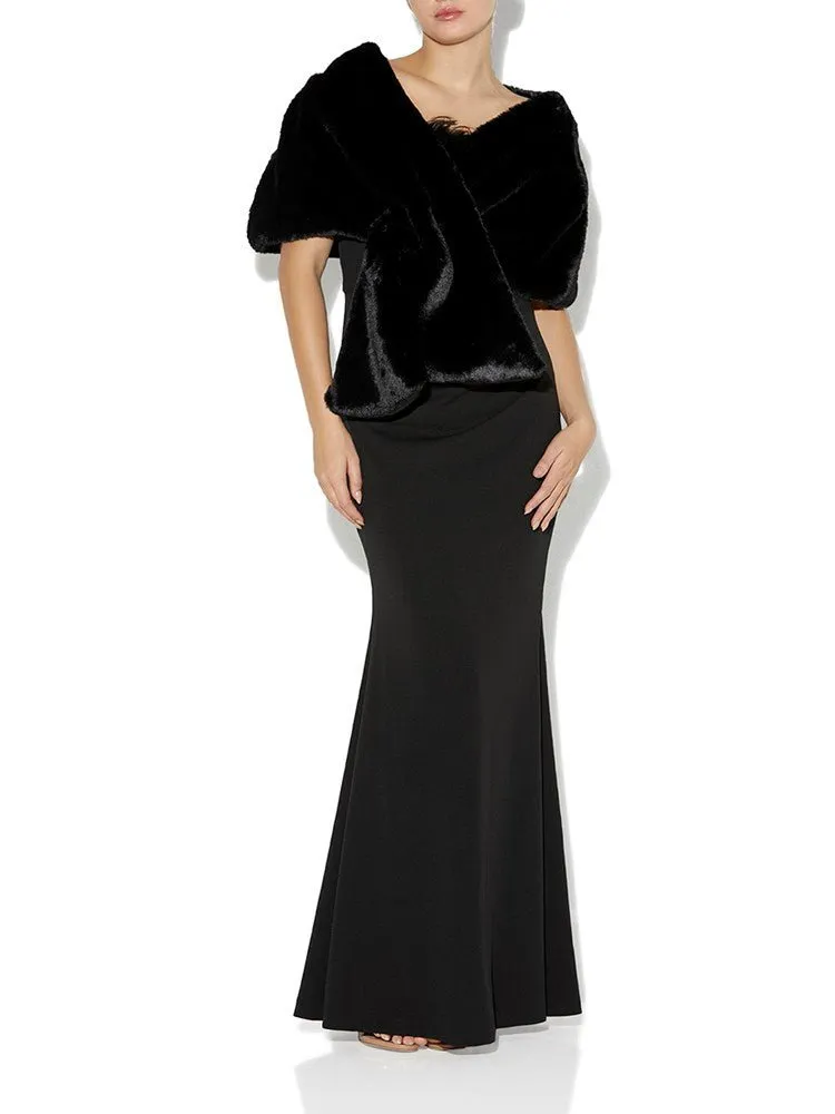 Karine Black Faux Fur Shawl