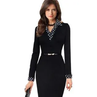 Ketty More Women Polka Dots Collar Waist Fastening Bodycon Dress-KMWD272