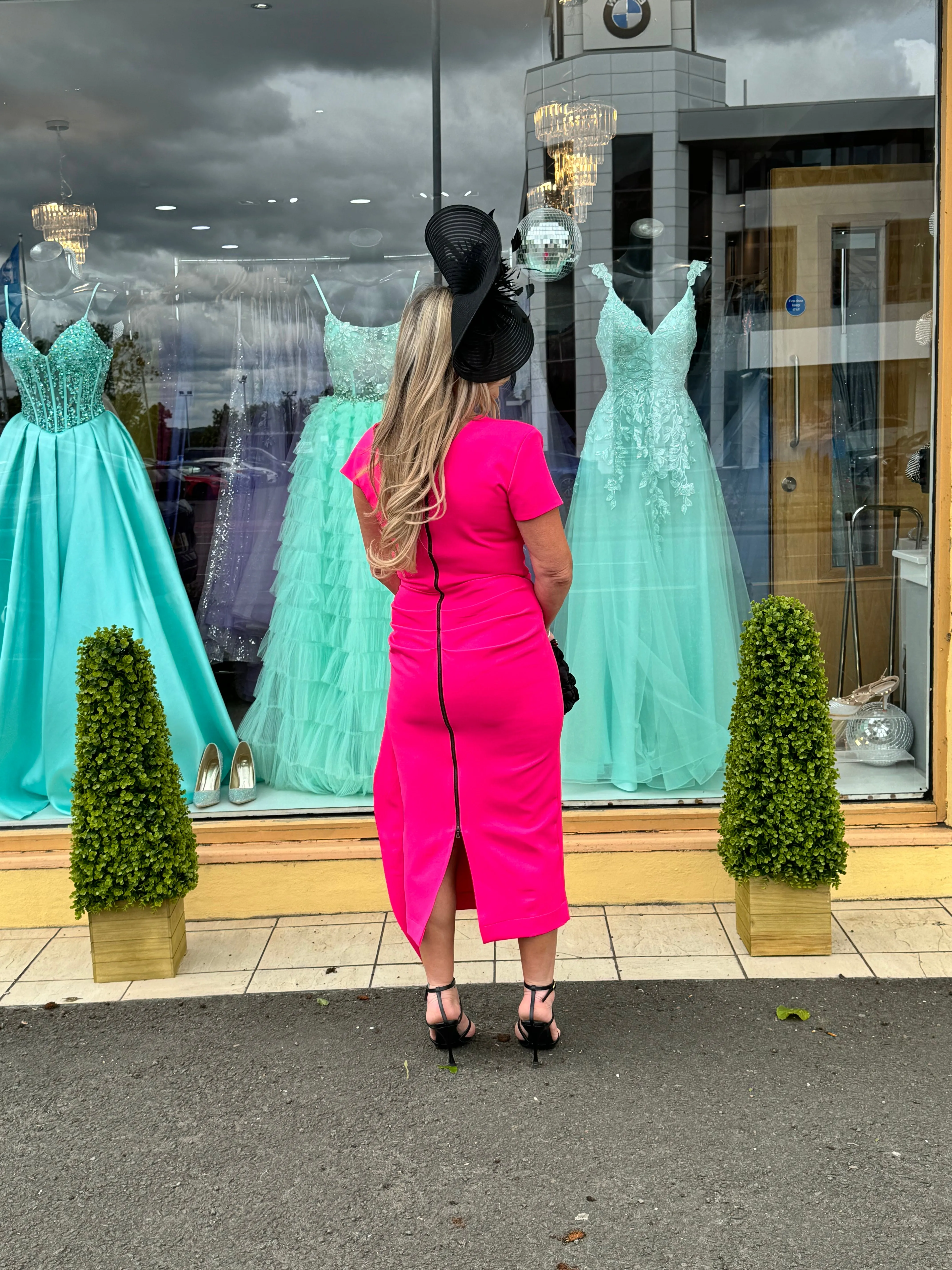 Kevan Jon Safia bow detail midi dress in hot pink