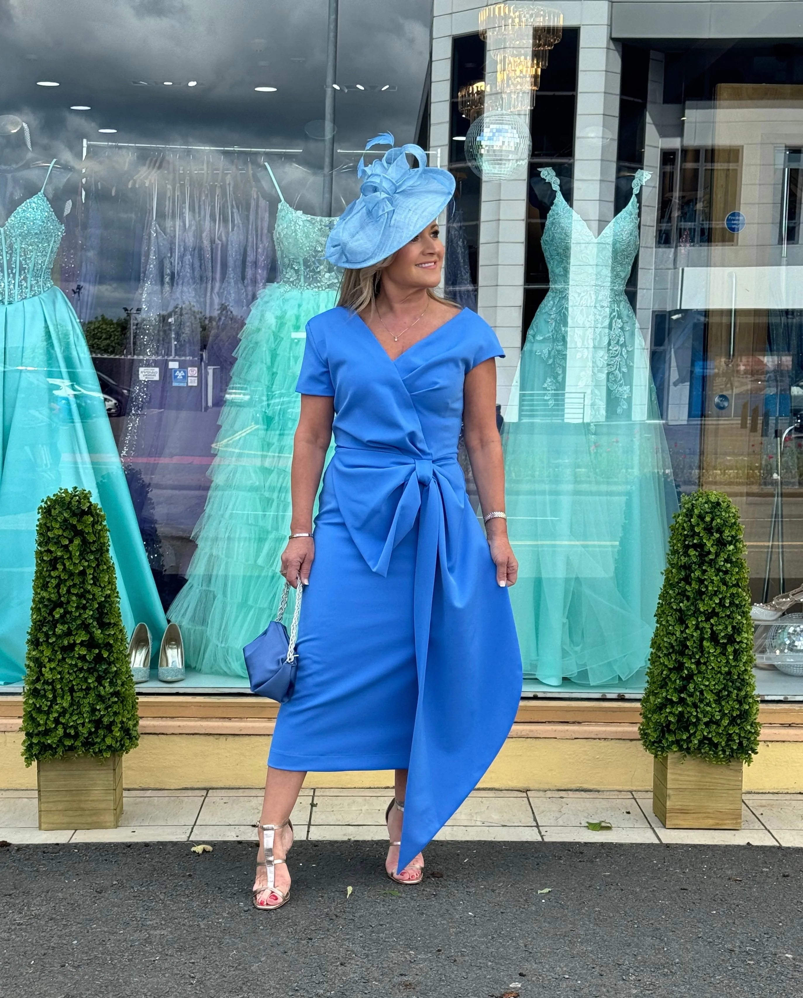 Kevan Jon Safia bow detail midi dress in sapphire blue