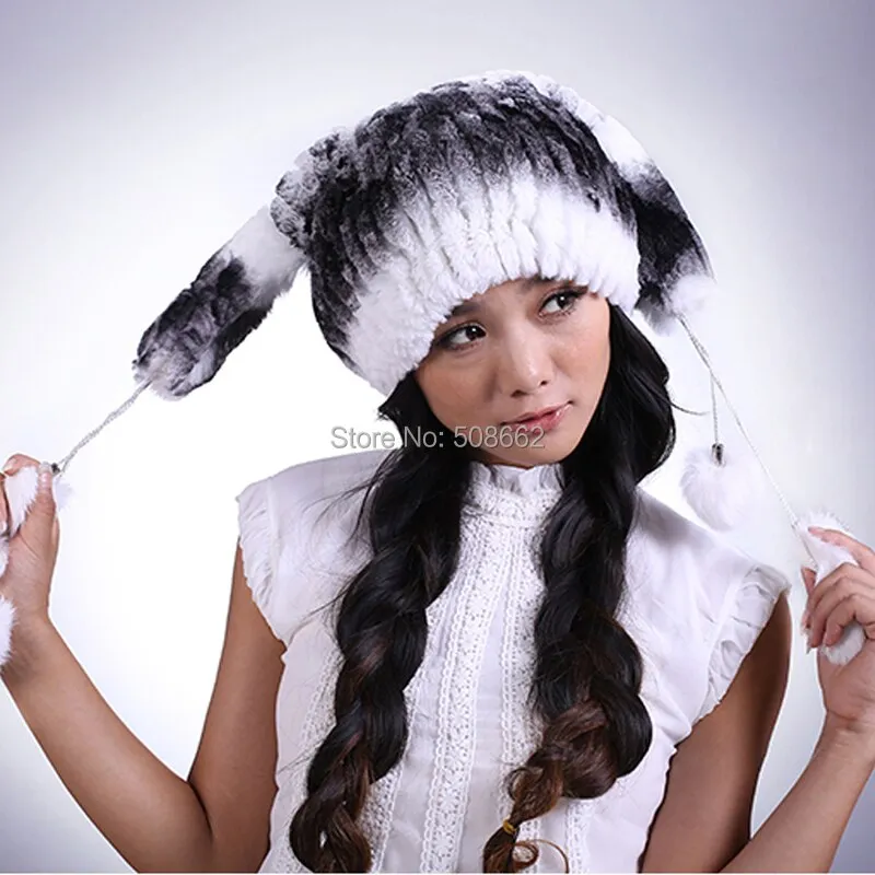 Knitted Real Rex Rabbit Fur Hat 6 Style Fur Cap Thick Women Hat New Beanie Style Headgear Head Wear Head Warmer FS14630