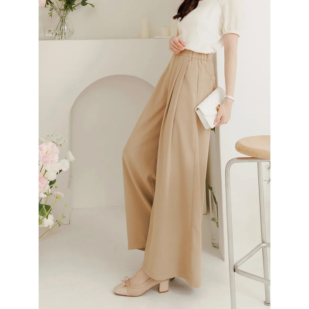 Korean Wrinkle Free High Waist Long Wide Leg Culottes Pants