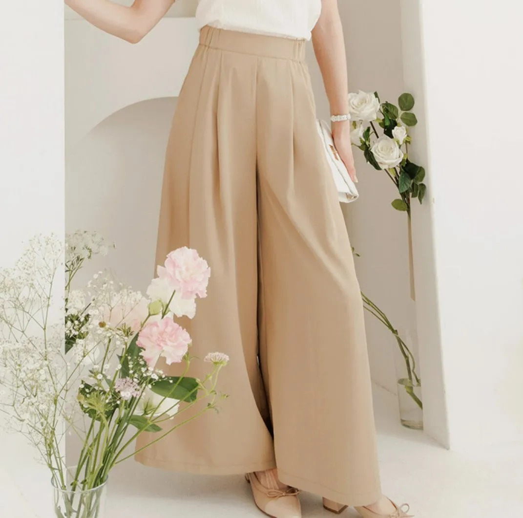 Korean Wrinkle Free High Waist Long Wide Leg Culottes Pants