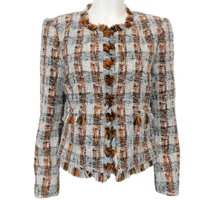 L'Agence Blue / Brown Tweed Angelina Fringed Jacket