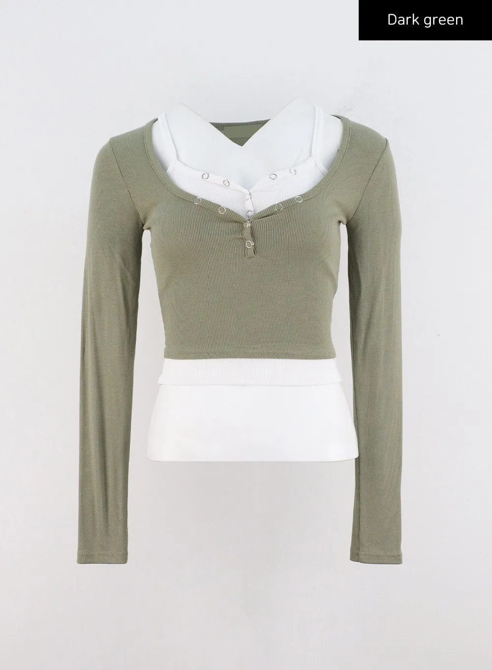 Layered Front Button Long Sleeve Top CO311