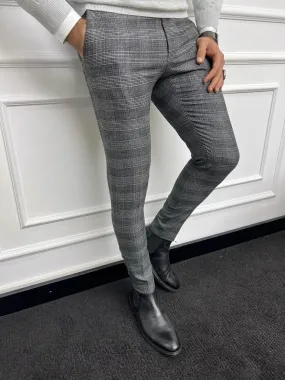 Leon Slim Fit Plaid Striped Grey Pants