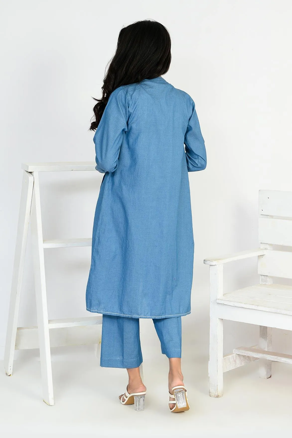 Light Weight Denim Cape Blue Moonbeam | Embroidered | RTW | 1Pc