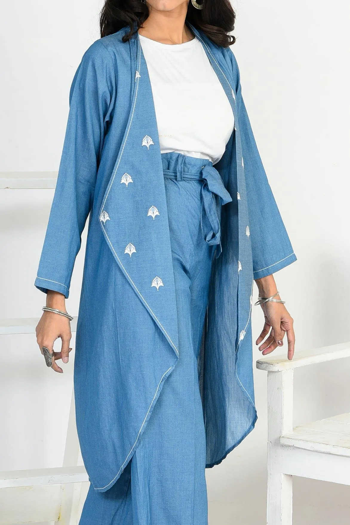 Light Weight Denim Cape Blue Moonbeam | Embroidered | RTW | 1Pc