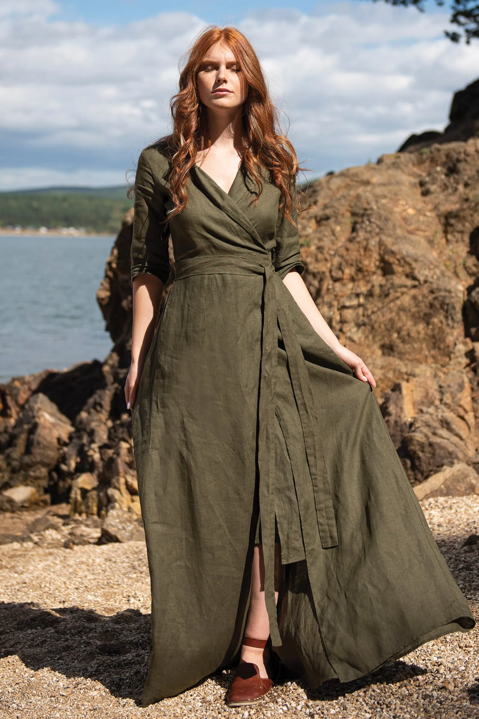 Linen A-Line Dress with Tie Waist