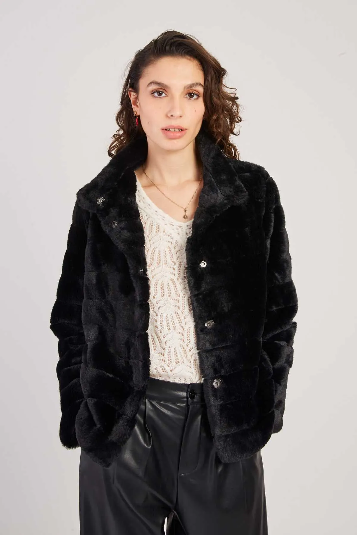 Lisette Faux Fur  Jacket - BLack