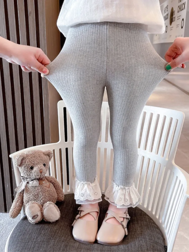 Little Girls Cotton Cable Knit Classic Solid Ankle Grey Leggings Pants Footless Tights by Kaja Clothing - Doris Pants