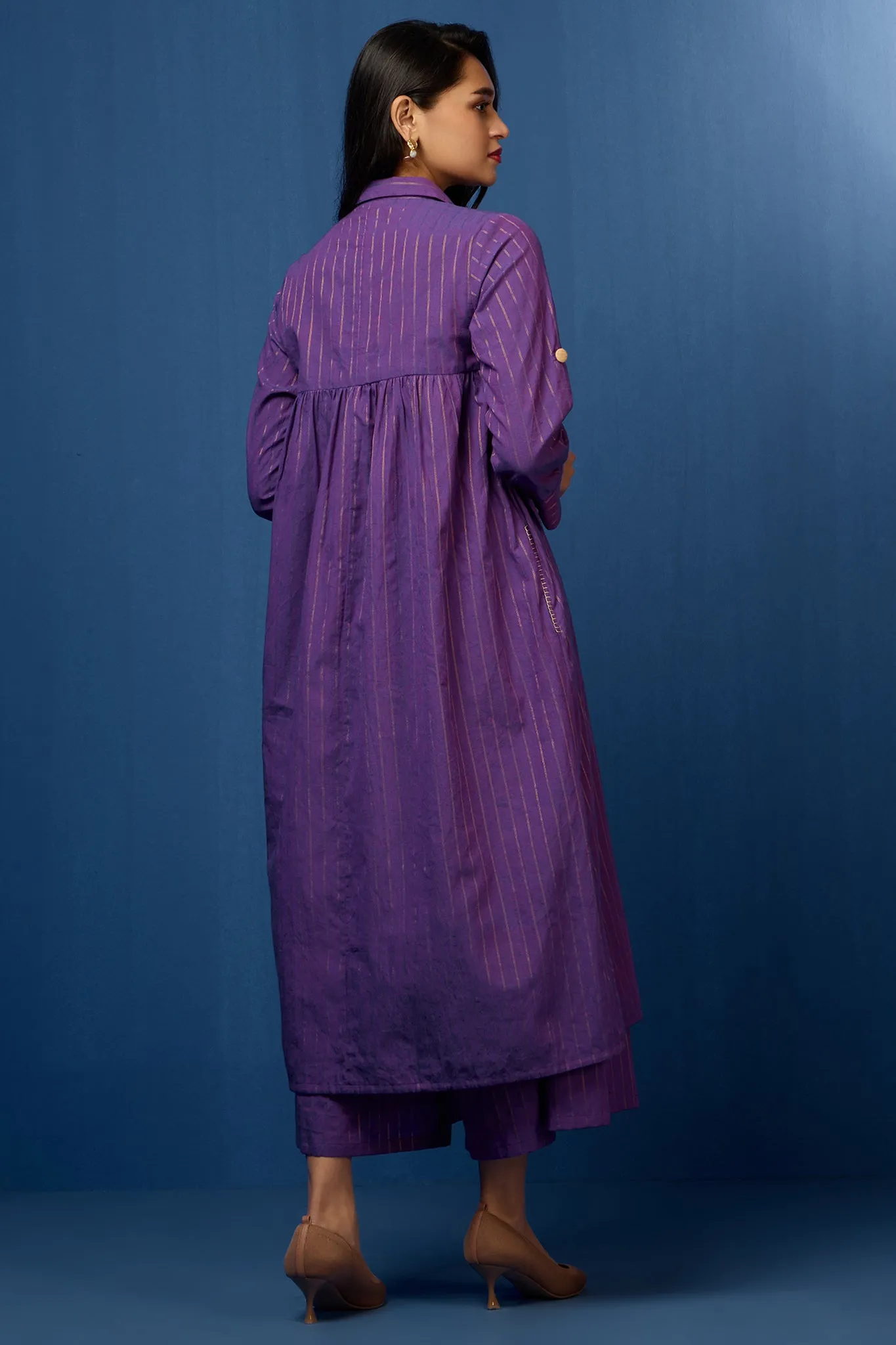 long shirt dress - lustrous amethyst & gold strokes