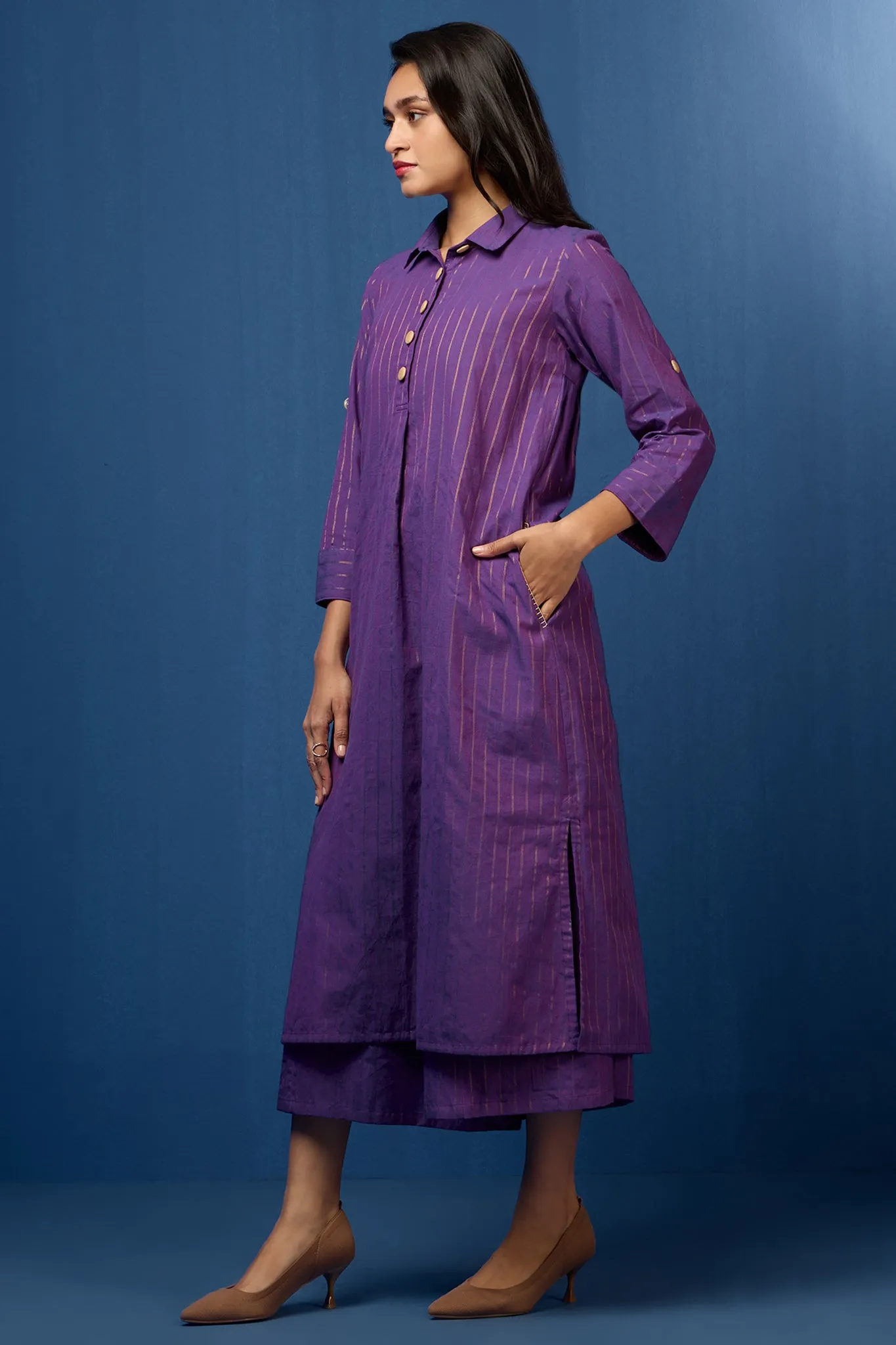 long shirt dress - lustrous amethyst & gold strokes