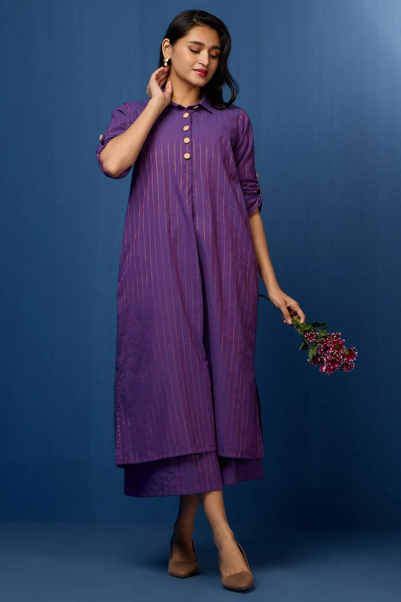 long shirt dress - lustrous amethyst & gold strokes