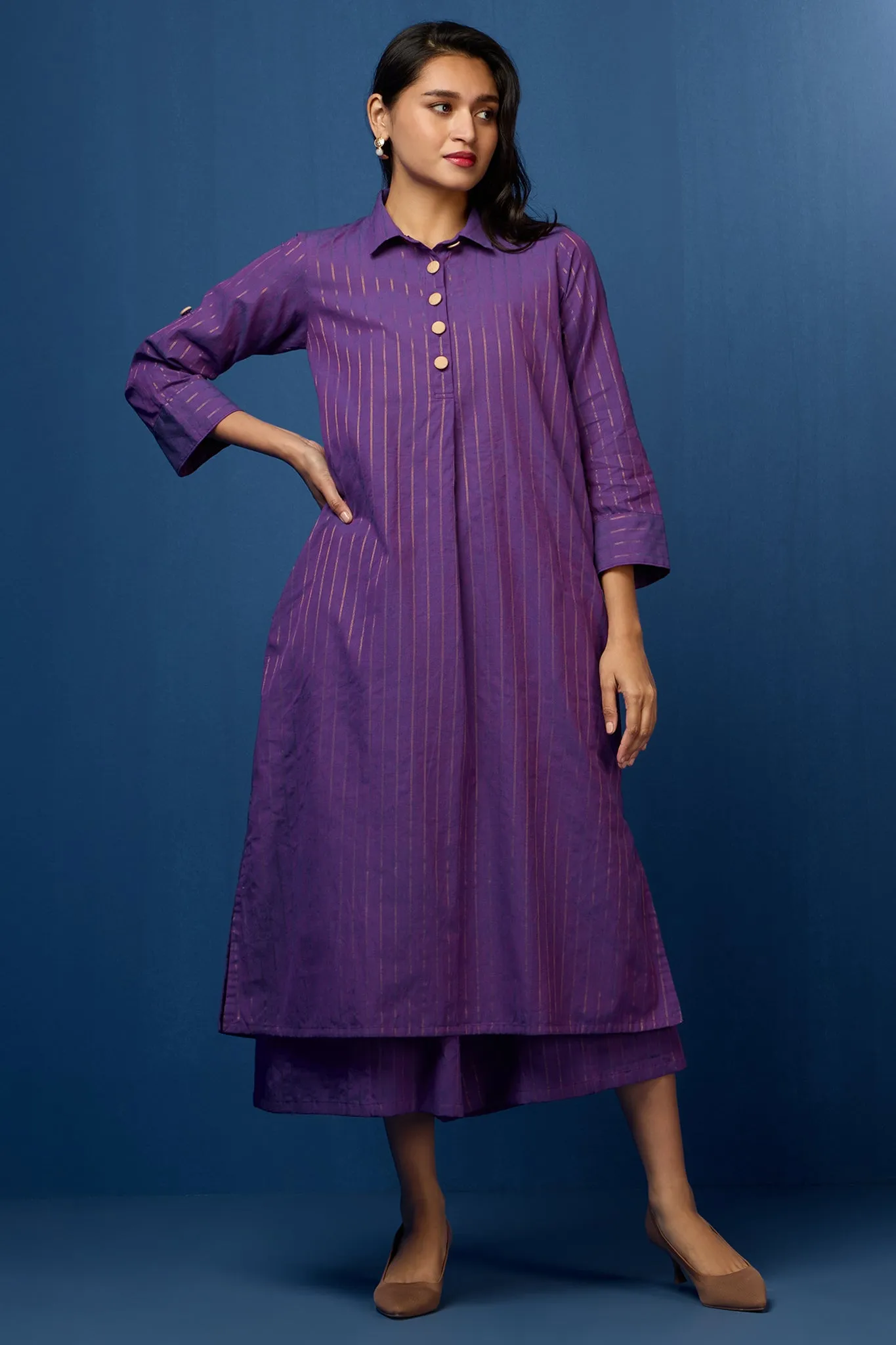 long shirt dress - lustrous amethyst & gold strokes