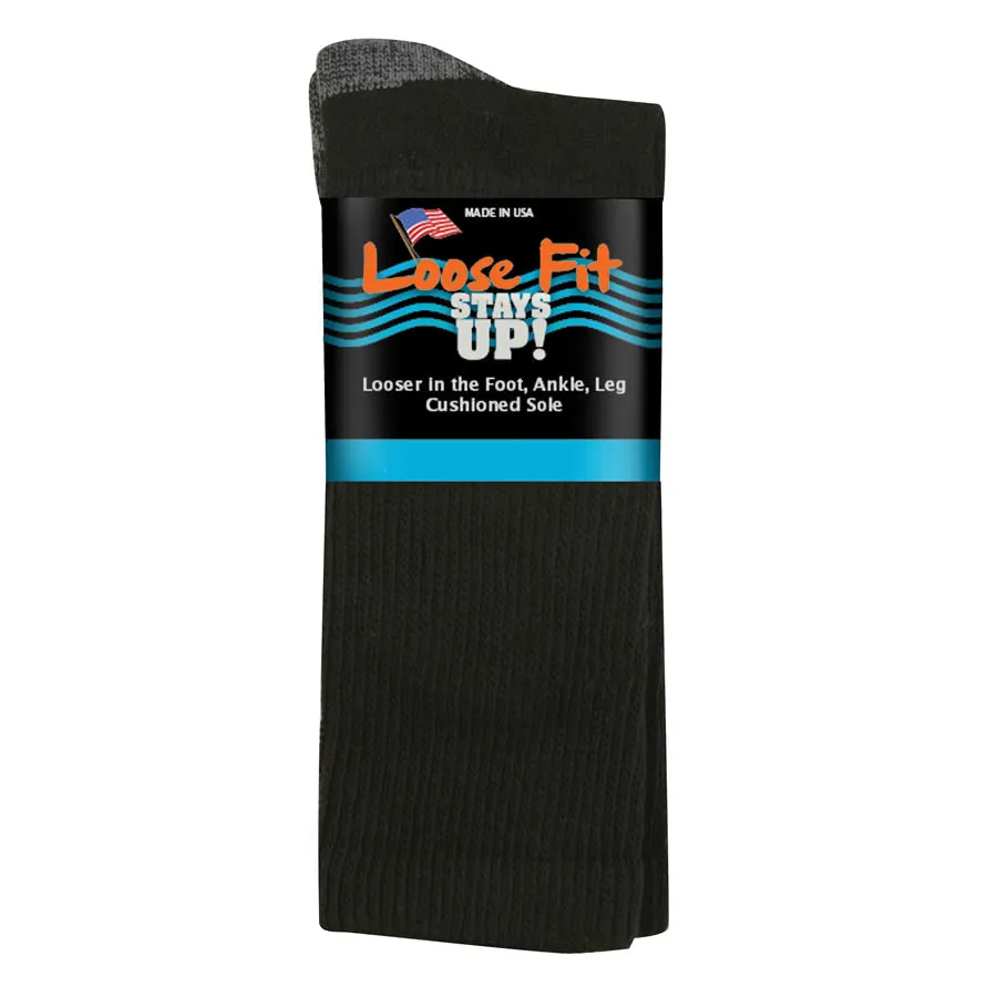 Loose Fit Stays Up Cotton Casual Crew Socks