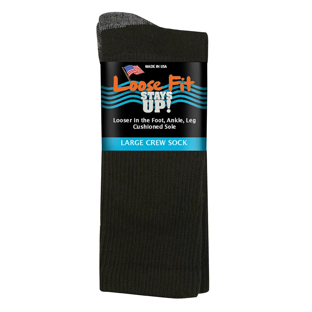 Loose Fit Stays Up Cotton Casual Crew Socks