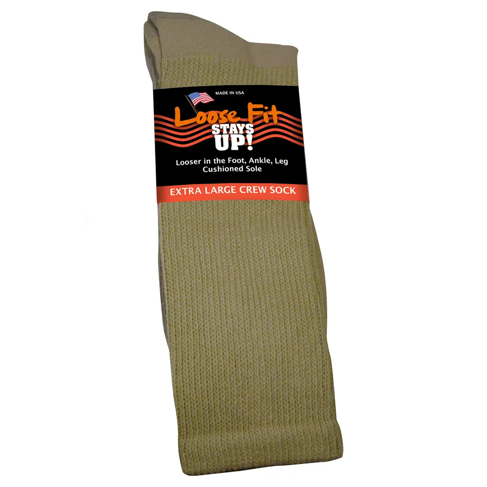 Loose Fit Stays Up Cotton Casual Crew Socks