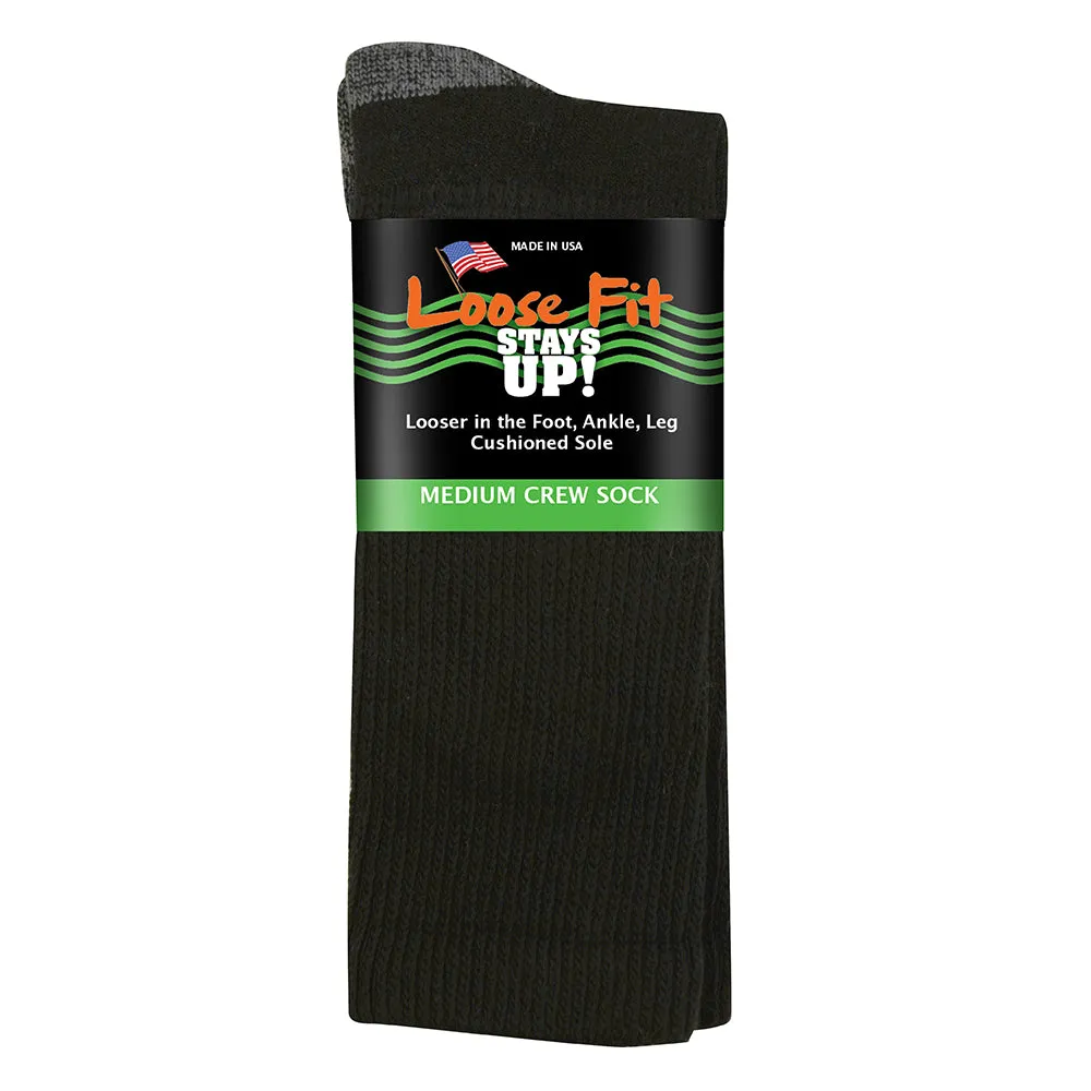 Loose Fit Stays Up Cotton Casual Crew Socks