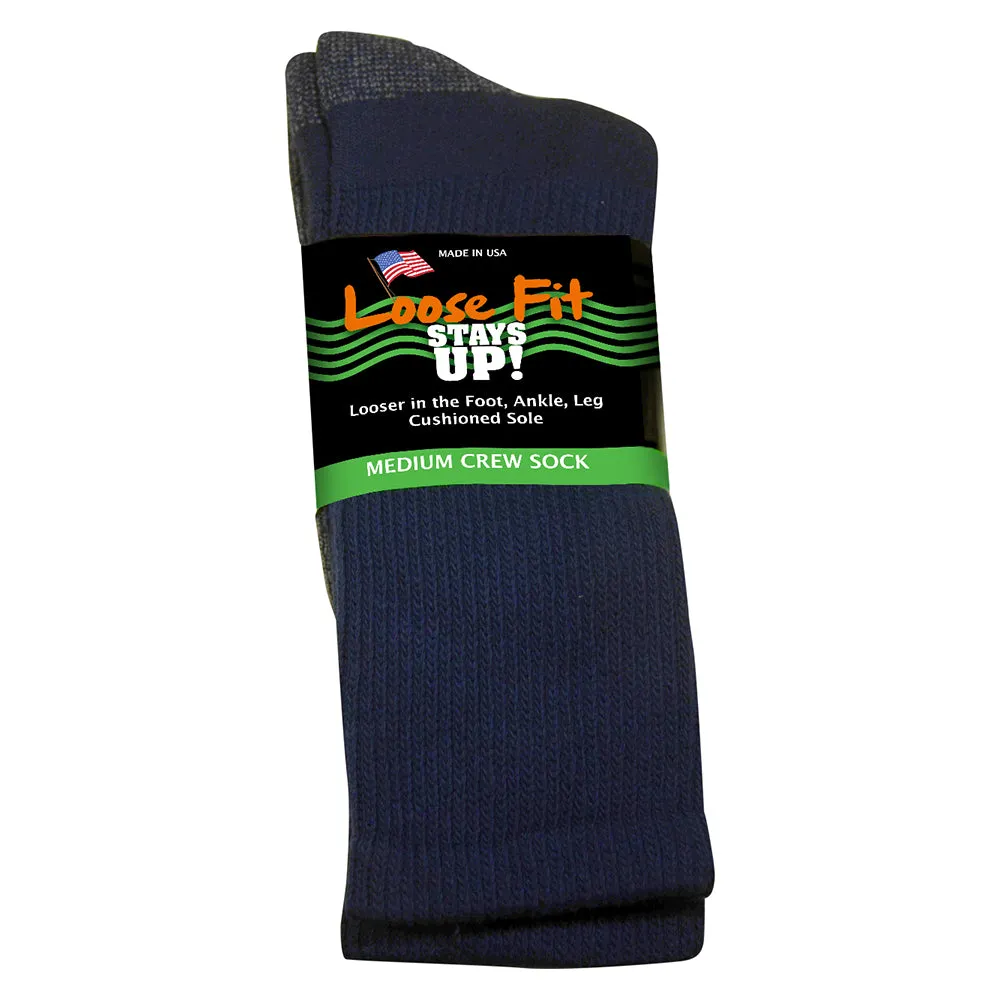 Loose Fit Stays Up Cotton Casual Crew Socks