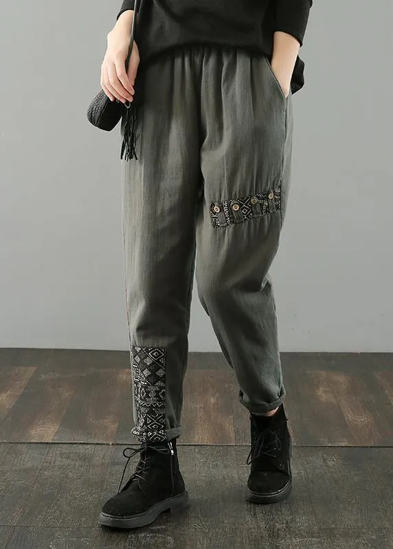 Loose pant plus size army green design elastic waist patchwork wild pants